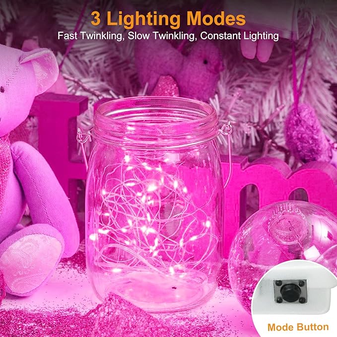 btfarm 30 Pack Fairy Lights Battery Operated [3 Modes], Valentine's Day Lights 7ft 20 Led Twinkle String Lights Waterproof Bulk Small Mini for Mason Jars Vases Wedding Table Centerpiece, Pink