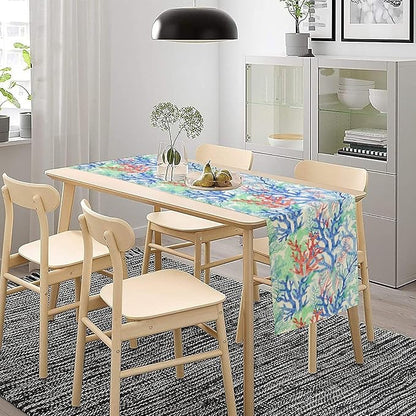 Summer Shell Starfish Table Runner, Seasonal Spring Summer Tropical Ocean Beach Indoor Party Kitchen Outdoor Table Decor 13x60 Inch