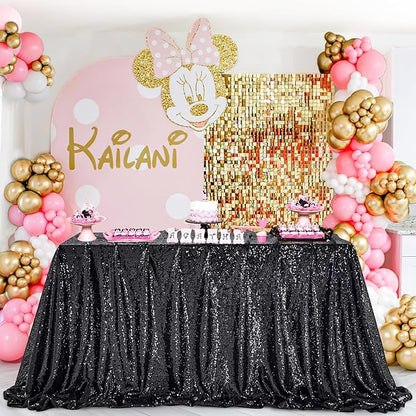 QueenDream Sparkly Sequin Tablecloth - Black Table Cloth 50x80 Inches Rectangle Table Overlay Fabric for Birthday Parties Baby Shower Decoration