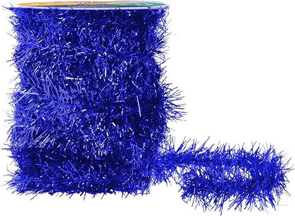 Mandala Crafts Blue Tinsel Garland - Thin Metallic Foil Glitter Mini Garland for Christmas Tree, Party, Wedding Decor, and Holiday Decorations