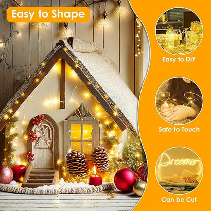 2Pack Each 66Ft 200 LED Fairy Lights Plug in with Remote, Waterproof String Lights Outdoor & Indoor, String Lights 8 Modes with Timer, Twinkle Light for Girl's Room Christmas Decorations (Warm White)