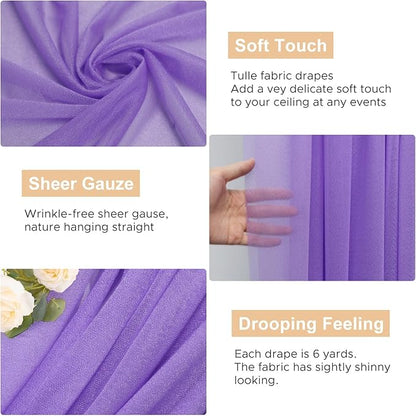 Wokceer Lavender Purple Wedding Arch Draping Fabric Backdrop 4 Panels 28.7" X 20FT Sheer Drapes Fabric for Wedding Arbor Ceremony Party