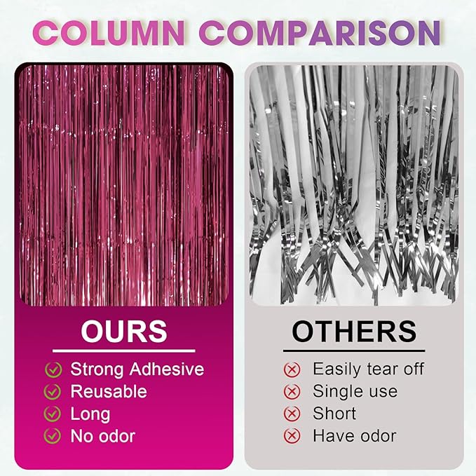 2 Pack Burgundy Foil Fringe Backdrop Curtains, Tinsel Streamers Party Decorations, Fringe Backdrop, Door Shimmer for Retro Theme Party