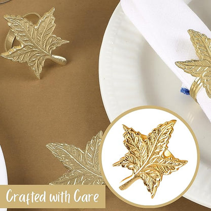 Set of 12 Gold Leaf Napkin Rings - 1.5 Inch Elegant Leaf Design, Lightweight Metal Table Décor for Wedding, Holiday, Thanksgiving, Formal Dining & Special Occasions - ALPHA Living HOME