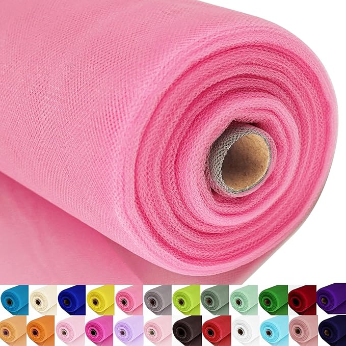 Pink Tulle Fabric Roll Spool Bolt (54 Inch by 40 Yards) Large Tulle Wedding Party Decoration, Tutu Skirt, Table Runner, Gift Wrapping, Bridal Shower, Soft & Drape (Pink)