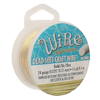 The Beadsmith Wire Elements Craft Wire – Tarnish Resistant, Soft Temper, Round, Gold Color – 0.51mm, 24 Gauge, 10 Yard Spool – Jewelry Making, Wire Wrapping, Floral, & Other DIY Crafts
