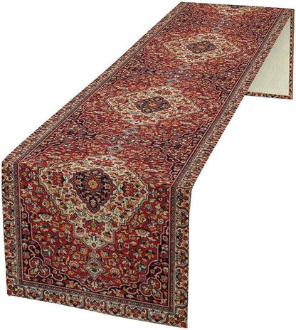 Boho Floral Vintage Table Runner, Paisley Retro Red Flower Rustic Country Farmhouse Abstract Pattern for Home Kitchen Table Decor Dining Coffee Room Party Decor 13x72in