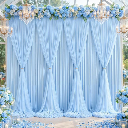 Baby Blue Tulle Backdrop Curtain for Parties Wedding,10ft x 10ft Wrinkle Free Curtain Backdrop,2 Layer Drapes for Backdrop,Polyester Back Drop for Bridal Shower Birthday Baby Shower Photography