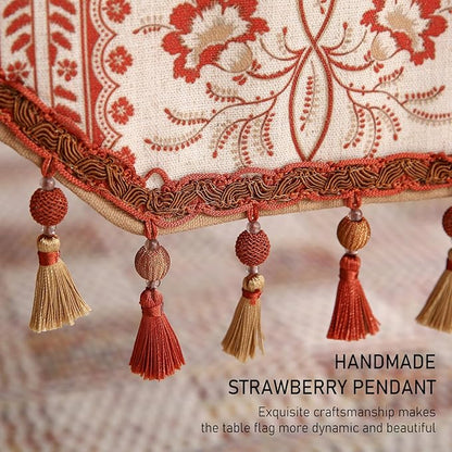 ISAENNE Designer Vintage Linen Table Runner 87 Inches Long,Red Floral Pattern Modern Decor Table Runners for Dining Tables,Thanksgiving,Kitchen Tables,Christmas,Banquet,12"*87"-Chamonix A