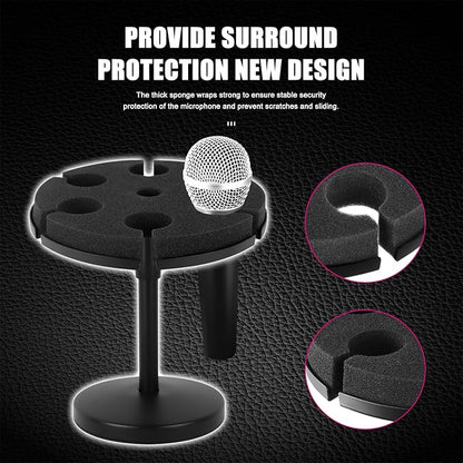 Multi Microphone Holder, Wired and Wireless Mic Holder for Stand, Hold Up to 6 Microphones, Aluminum, Black with stand (Desk)