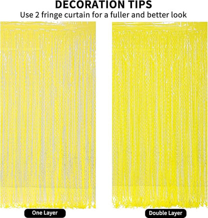 4 Pack Wavy Yellow Foil Curtain Backdrop -3.3 ft x 6.6 ft Gold Tinsel Backdrop Curtain Party Decorations Photo Booth Prop Backdrop Streamers for Birthday Bachelorette Graduation Wedding