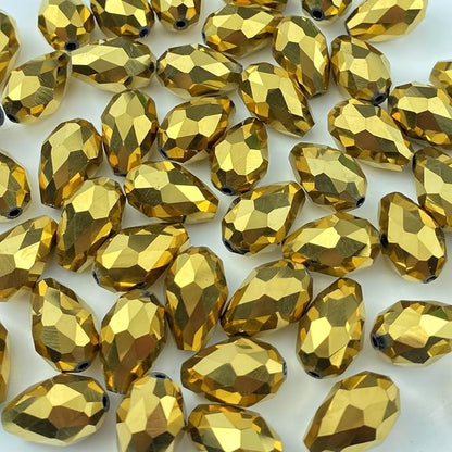 100pcs 8x12mm Teardrop Crystal Glass Beads Vertical Hole Faceted Glass Teardrop Spacer Beads for Bracelets Necklace Earring DIY Jewelry Making Craft(Gold)