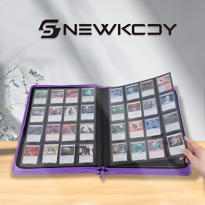 Snekdy premium 1024-pocket trading card binder, 16-pocket cards album, waterproof PU-leather Cover album with side loading, holds gaming, baseball, basketball & sports cards (Purple)