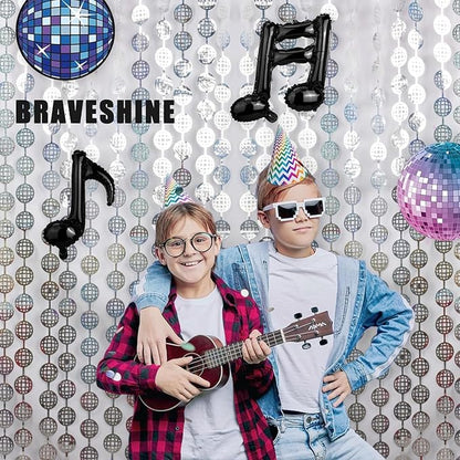 BRAVESHINE Hanging Balls Party Streamers Backdrop - 2 Pack Silver Tinsel Foil Curtain Photo Fringe Backdrop for 70s 80s Party, Birthdays, Bachelorette, Engagement, Music, Dance,New Years Decorations