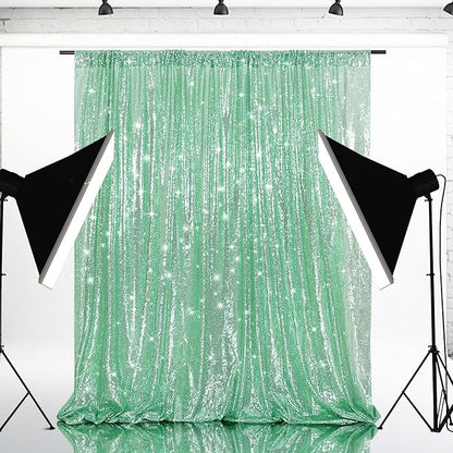 Eternal Beauty Mint Green Sequin Backdrop, 6x6 Ft Glitter Background Curtains for Shimmer Photography Party Wedding Birthday Back Drop Decor