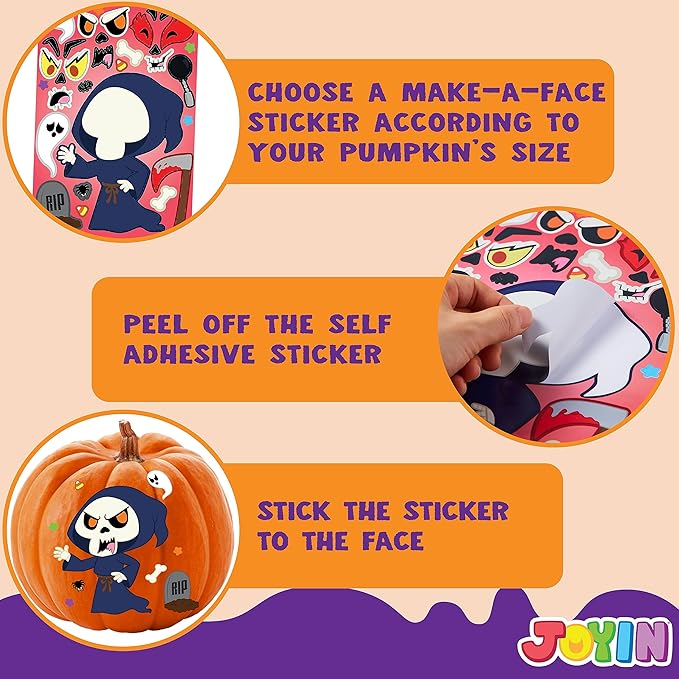 JOYIN 48 Pcs Halloween Make a Face Stickers, Halloween Party Favor for Kids, Art Craft Party Supplies, Classroom Activities Games Goodies, Sticker Sheets with Witch, Vampire Designs