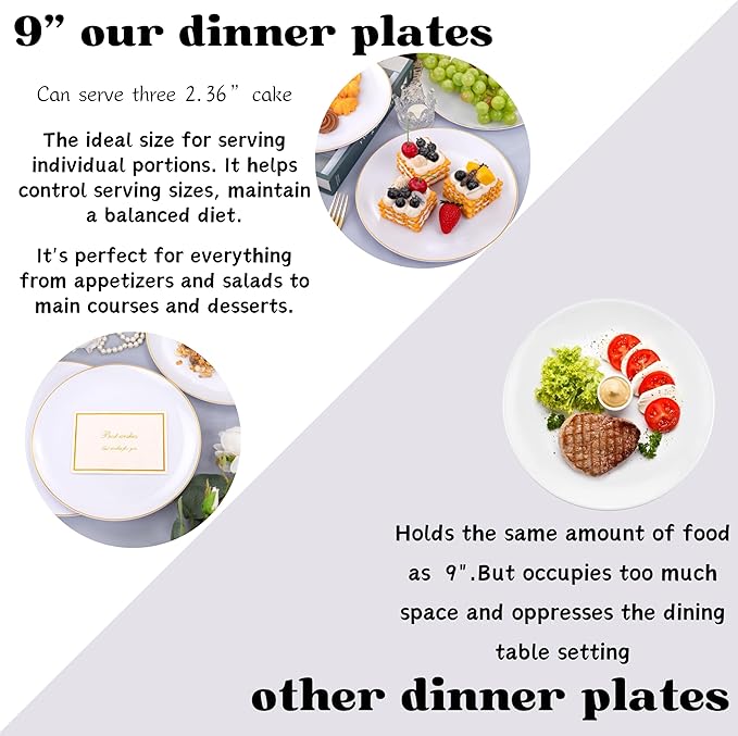 Festiva 50Pcs Gold Plastic Plates - 9 Inch White Plastic Plates with Gold Rim - Disposable Dinner Plates - include 50 salad&pasta Plate Perfect for Party&Wedding&Thanksgiving &Christmas