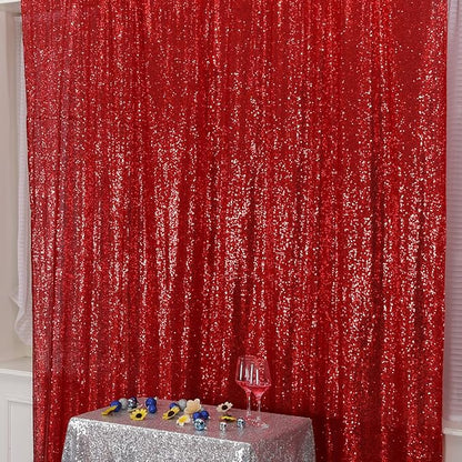 Poise3EHome Red Sequin Backdrop,7FT x 7FT Sequin Photography Backdrop Curtain for Party Decoration