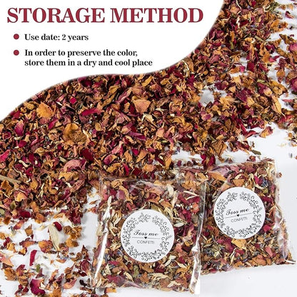 Sukh 8Packs Dried Flower Petals - Biodegradable Wedding Confetti,Natural Real Dried Flower Rose Petal Wedding Confetti for DIY Spa Bath Salts,Soap Making,Candle,Resin Jewelry Crafts,Party Decoration