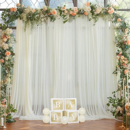 20x10 Ivory Tulle Backdrop Curtains for Parties, Sheer Backdrop Curtain Wedding Photo Background Drapes for Baby Shower Photography Birthday Party