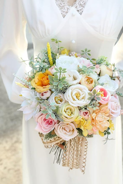 Serra Flora Artificial Wedding Flowers Bouquets Centerpieces Faux Flowers Combo for Fake Flowers with Leaves DIY Floral Arrangements Bridal Baby Shower Home Decor