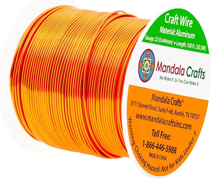 Mandala Crafts 22 Gauge Anodized Aluminum Craft Wire for Jewelry Making - 100 FT Colored Flexible Orange Wire - Bendable for Bonsai Armature Crafting Sculpting