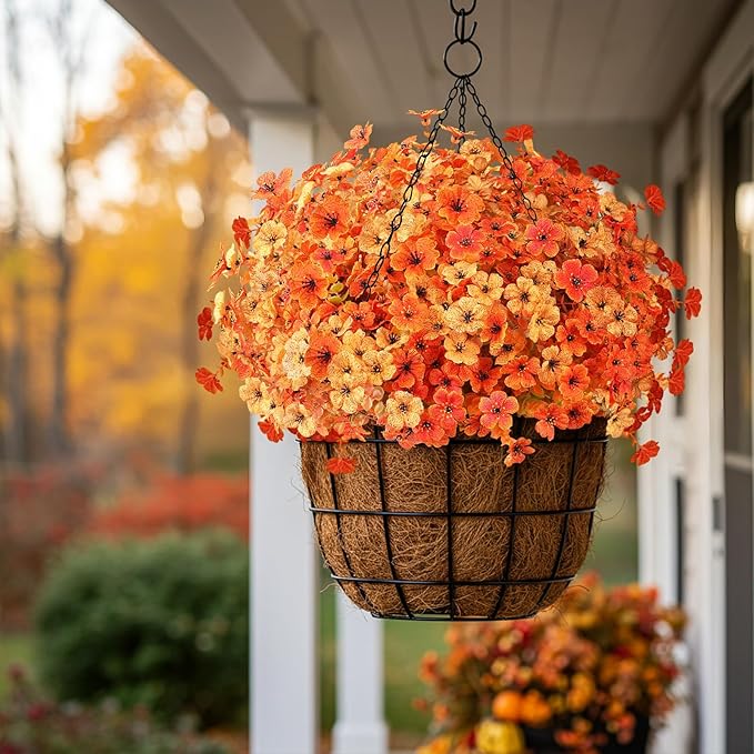 AmyHomie 16 Bundles Fall Orange Yellow Artificial Flowers for Outdoor Fall Decor UV Resistant Faux Flowers No Fade Fake Plastic Plants Garden Porch Window Box Decorating