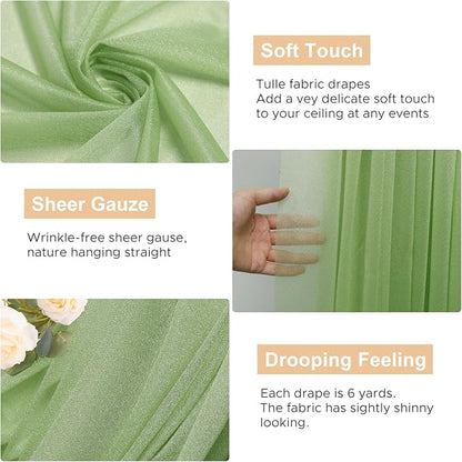 Wokceer Wedding Arch Draping 3 Panels 28.7" x 20FT Sage Green Sheer Fabric Backdrop for Ceremony, Birthday Party, Bridal Shower Decoration