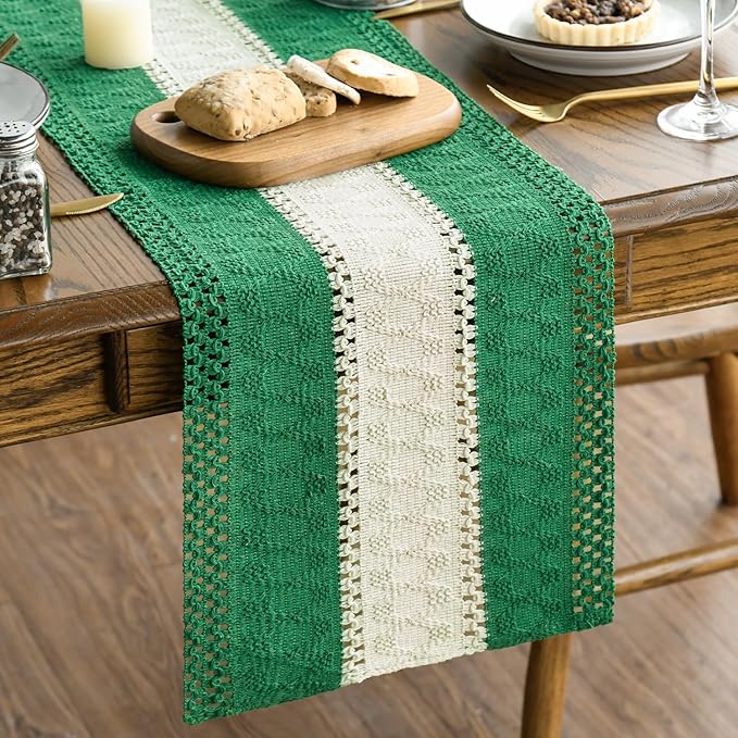 Artoid Mode Dark Green Farmhouse Rustic Table Runner, Seasonal Hollow Kitchen Dining Table Decoration for Home Party Decor 12x90 Inch
