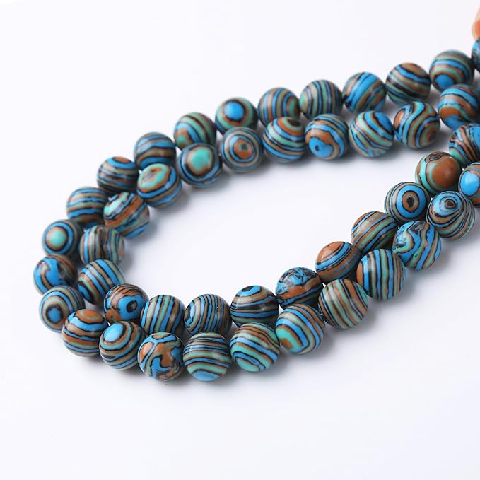Blue Peacock Turquoise Stone Beads Gemstone Round Crystal Energy Jade Beads Stone Beads for Jewelry Making DIY Bracelet Necklace Jewelry Making 1 Strand 15.5inch 60PCS 6MM