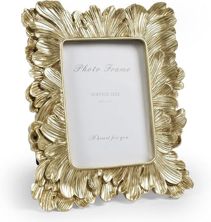 Cuspin Small Gold Picture Frame 3x5 Frames, Vintage Gold Palm Leaves Textured Hand-Crafted Resin with Glass Front Elegant Retro Vintage Design Photo Frame for Wall and Tabletop Display Home Decor