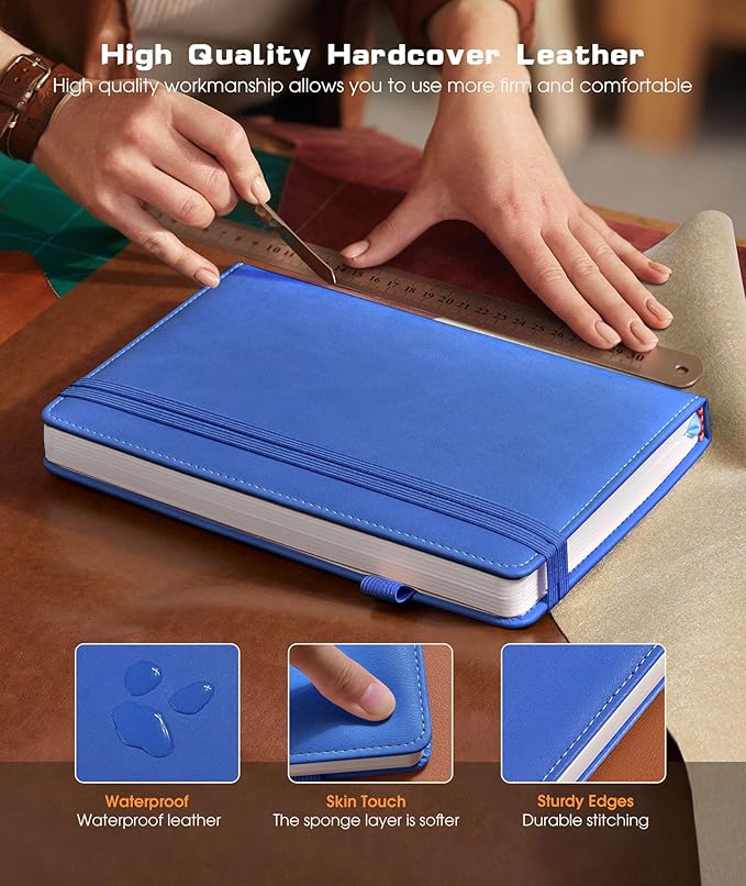 Lined Journal Notebook for Women Men, 256 Numbered Pages Hardcover Leather Journals for Writing, A5 Journaling Notebooks, College Ruled Journal for Business Work School Note Taking 5.75" x 8.38" Blue