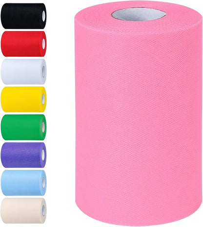 Light Pink Tulle Fabric Rolls 6 Inch by 100 Yards (300 feet) Tulle Roll Spool Fabric for DIY Tutu Skirt Baby Shower Birthday Party Wedding Decorations Christmas Craft Supplies (Light Pink)