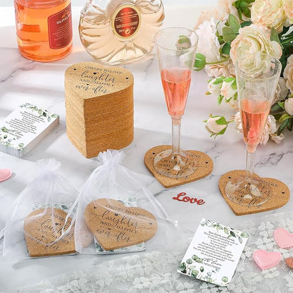 Uiifan 150 Set Wedding Favors for Guest Coaster Gifts Bulk Heart Shaped Coasters Thank You Cards Organza Bags Guest Souvenirs for Wedding Party Bridal Favors