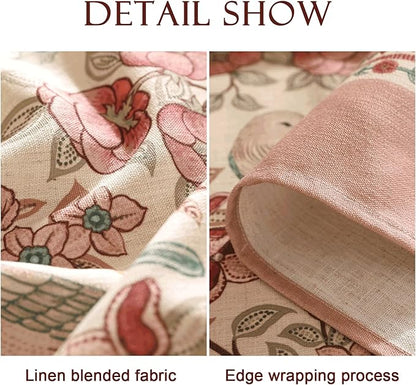 patdrea Designer Pink Linen Table Cloth for Rectangle Table,Vintage Floral with Birds Pattern Decorative Tablcloth,French Table Cover for Kitchen Dining,Thanksgiving,Christmas,67"x118"-Kulom a