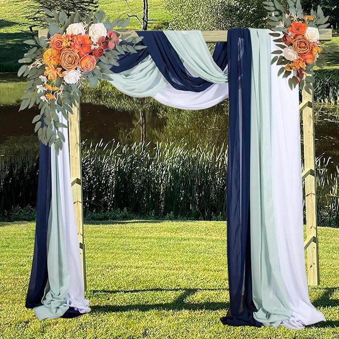 3 Panels 20Ft Chiffon Wedding Arch Drapes Navy Sheer Ceiling Drapes Romance Coast Atmospher Wedding Arch Draping Fabric Arbor Drapery Wedding Anniversary Decorations (White+Aqua+Navy)