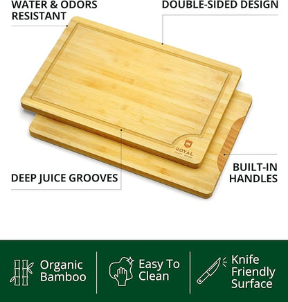 Wooden Cutting Boards for Kitchen Meal Prep & Serving - Bamboo Wood Cutting Board Set - Charcuterie & Chopping Butcher Block for Meat - Kitchen Gadgets Gift