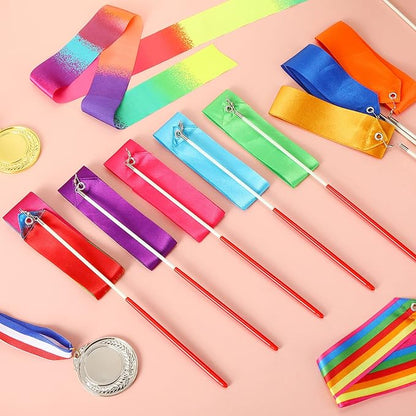 Yilloog Ribbon Dancing Wands Party Favors, 78.7 Inch Gymnastics Ribbon Streamers Rainbow Artistic Ribbon Dancer Twirling Wands, Rainbow Birthday Decorations, Girls Party Games
