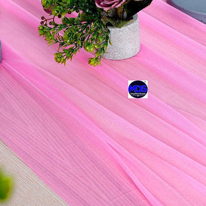 MDS 5 Pack 10ft Chiffon Table Runner 29 x 120 Inches Sheer Wedding Runner Romantic Rustic Table Runner for Wedding Decorations, Birthday Parties, Bridal Shower Party Arch Decor - Bubblegum Pink
