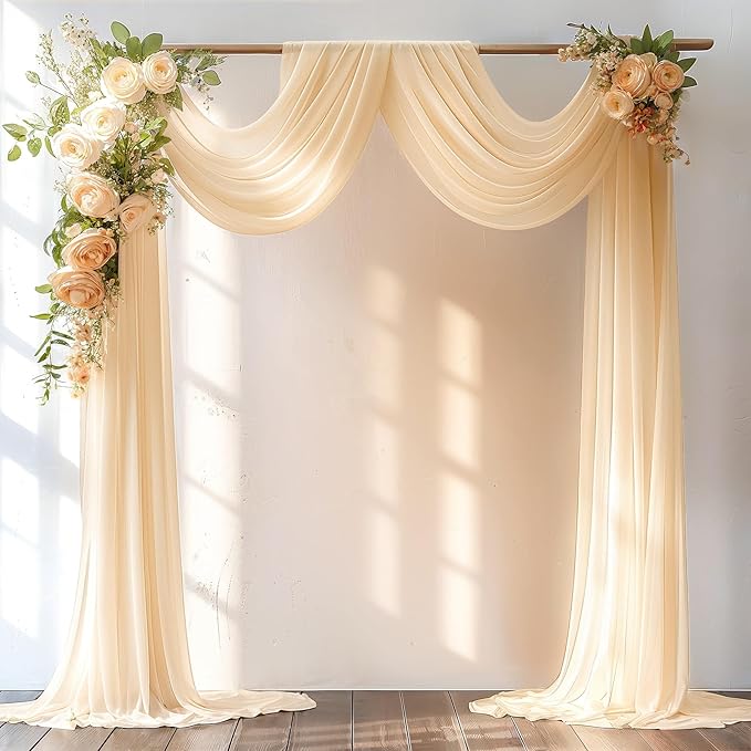 Champagne Wedding Arch Draping Fabric 1 Panel 30'' x 20FT Champagne Drapes Sheer Fabric Backdrop Arch Draping Fabrics for Wedding Ceremony Birthday Party Bridal Shower Decoration