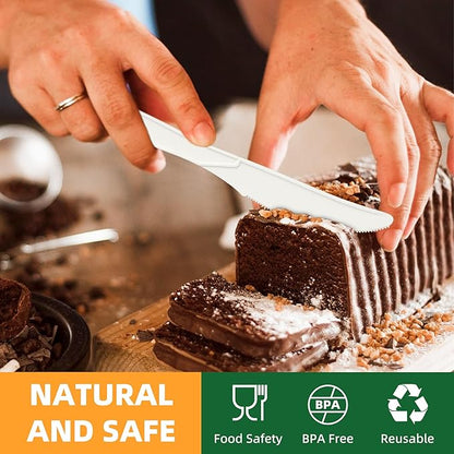 100% Compostable Knives, 7.7" 150pcs Large Disposable Cornstarch Cutlery Heavy Duty Eco-Friendly Utensils Durable and BPI-Certified Party Supplies No Plastic, Ivory White