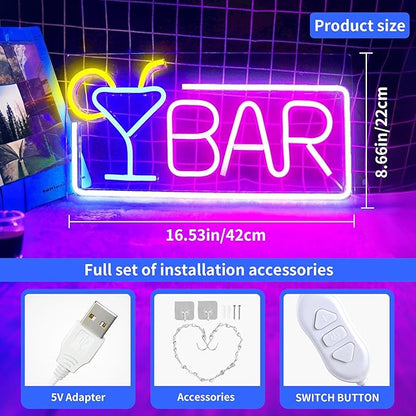 YSMNDE Bar Neon Sign, Bar Signs for Home Sign with Dimmer Switch, USB Powered Bar LED sign For Wall Decor, Perfect for Home, Club, Bistro, Man Cave Party Decorations