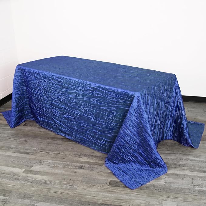 YOUR CHAIR COVERS - 90 x 132 inch Rectangular Crinkle Taffeta Tablecloth - Royal Blue, Rectangle Table Linens for 6 ft Rectangular Tables, Wedding Crushed Table Cloth