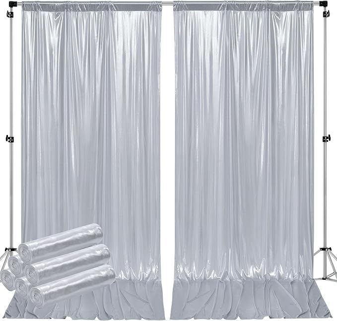 30ftx10ft Silver Sequin Backdrop Curtain for Parties, Wrinkle Free Glitter Photo Backdrop Drapes 6 Panels 5x10FT Back Drop Cloth Shimmer Fabric for Wedding Birthday Photography Background
