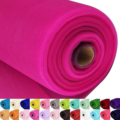 Fuchsia Tulle Fabric Roll Spool Bolt (54 Inch by 40 Yards) Large Tulle Wedding Party Decoration, Tutu Skirt, Table Runner, Gift Wrapping, Bridal Shower, Soft & Drape (Fuchsia)