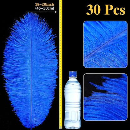 Retrowavy 30 Pcs 18-20 Inch Large Natural Ostrich Feathers Bulk for Centerpieces for Wedding Party Centerpieces Home Decoration Flower Arrangement (Blue)