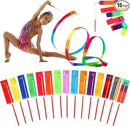 Yilloog Ribbon Dancing Wands Party Favors, 78.7 Inch Gymnastics Ribbon Streamers Rainbow Artistic Ribbon Dancer Twirling Wands, Rainbow Birthday Decorations, Girls Party Games
