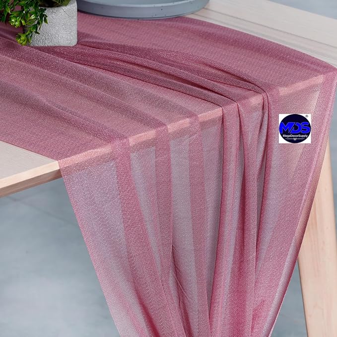 MDS 5 Pack 10ft Chiffon Table Runner 29 x 120 Inches Sheer Wedding Runner Romantic Rustic Table Runner for Wedding Decorations, Birthday Parties, Bridal Shower Party Arch Decor - mauva