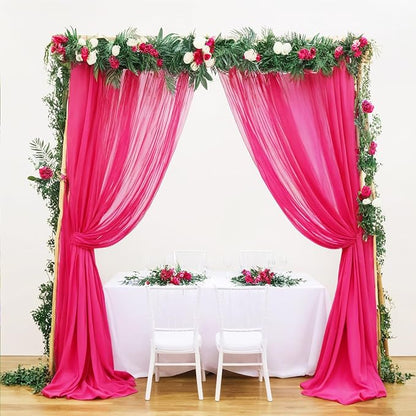 DUOBAO Hot Pink Chiffon Backdrop Curtain 2 Panels 29 Inch (74cm Wide) by 120 Inches (300cm Long) Wedding Chiffon Backdrop Drapes Beach Curtains for Living Room Voile Window Curtain