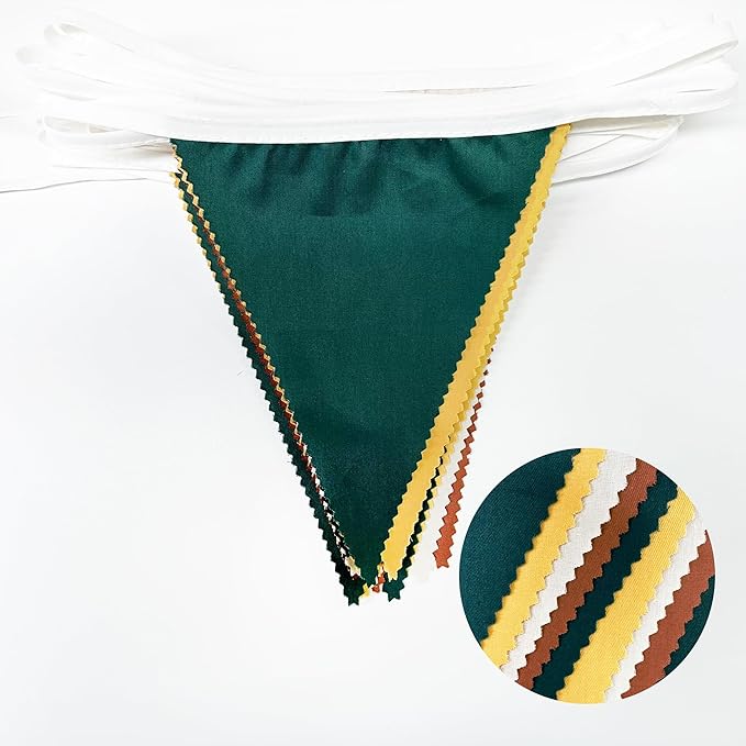 32Ft Green Brown Woodland Party Decorations Fabric Triangle Banner Flag Pennant Bunting Garland for Jungle Safari Animal Zoo Themed Wild Forest Baby Shower Camper Fall Wedding Birthday Decor Supplies